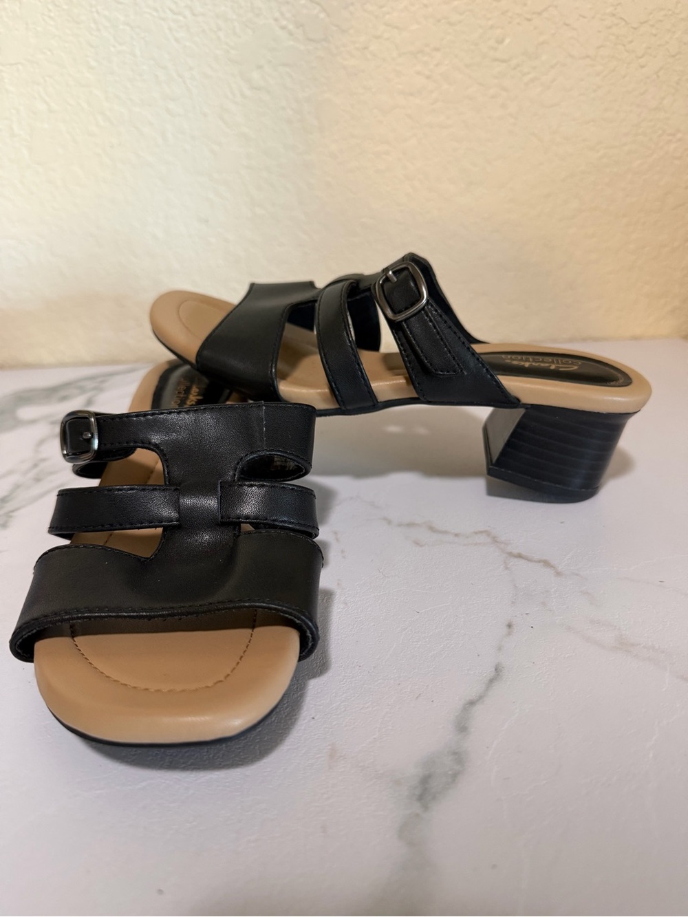 Clarks Collection Black Multi-Strap Block Heel Sandals Size US 7 / EU 37.5